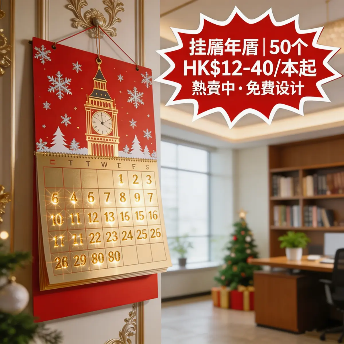 香港掛牆年曆印刷 | 標準A3或A2掛牆年曆，13頁設計（封面+12個月 | ZprintPro智印云